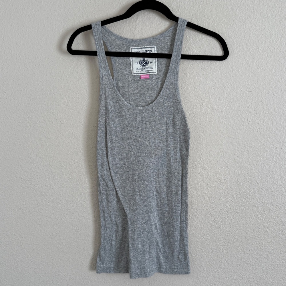 Y2K Victoria's Secret Ribbed Tank Top Gray Bella Stretch Medium Preppy Layer